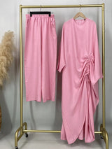 HIA Ruched Crinkle Tunic & Wide-Leg Trousers Set — outfit and fabric detail, view 10