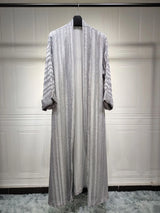 Textured Stripe Open Abaya in Gray — HIA