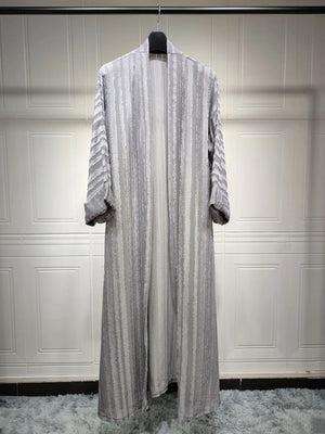 Textured Stripe Open Abaya in Gray — HIA