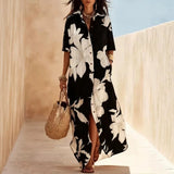 Blue botanical print short-sleeve shirt dress