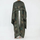 Ornate Paisley Abaya & Shawl Set — Dark Purple flowing sleeves