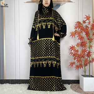 Gold-Motif Hooded Prayer Dress | HIA