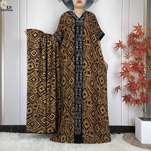 Geometric Maxi Dress & Oversized Scarf Set — Tan Geometric | HIA