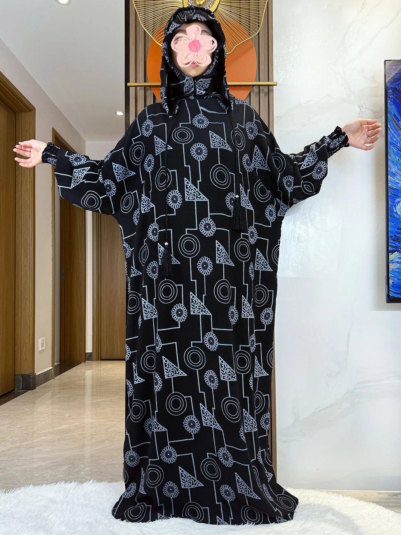 Double-Hooded Tassel Abaya – Loose Cotton Kaftan