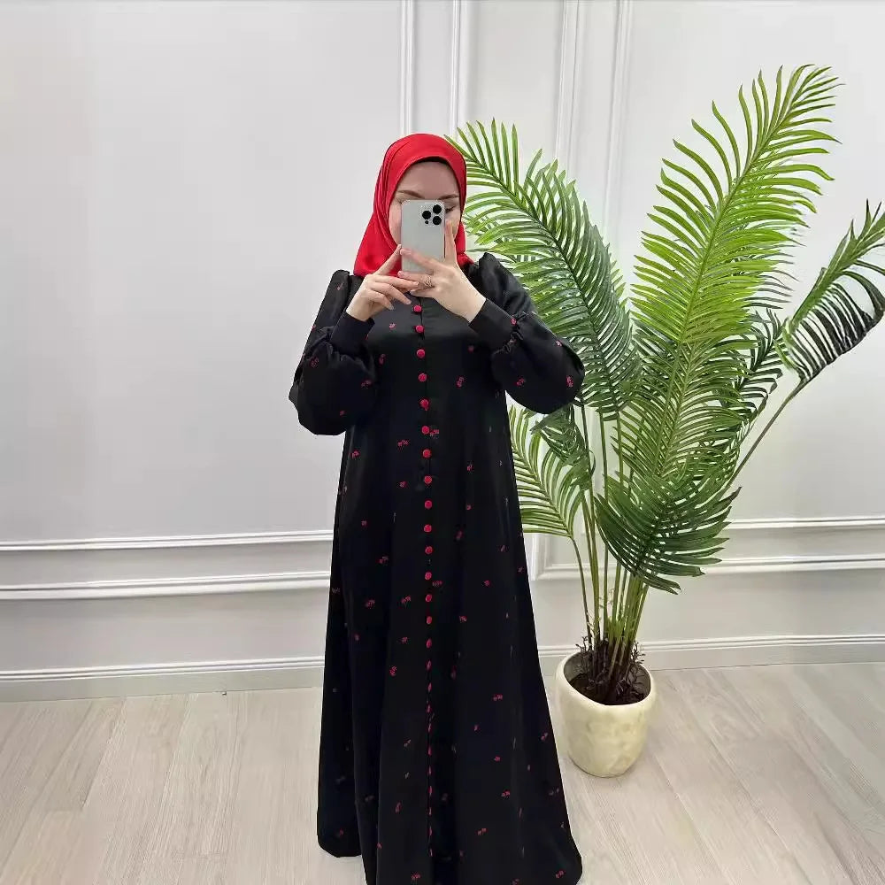 Crimson Ditsy Belted Dress in Black & Crimson — product view 2