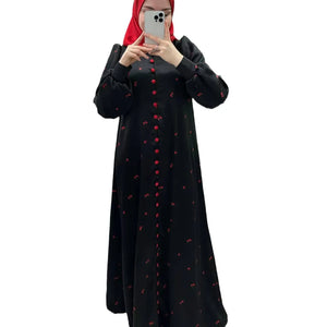 Crimson Ditsy Belted Dress in Black & Crimson — product view 5