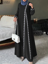 ZANZEA Lace Patchwork Maxi Dress – Stylish Long-Sleeve Abaya