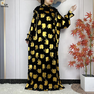 Gold-Motif Hooded Prayer Dress | HIA