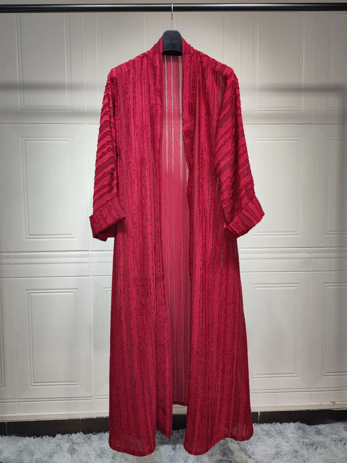 Textured Stripe Open Abaya in Red — HIA