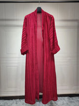 Textured Stripe Open Abaya in Red — HIA