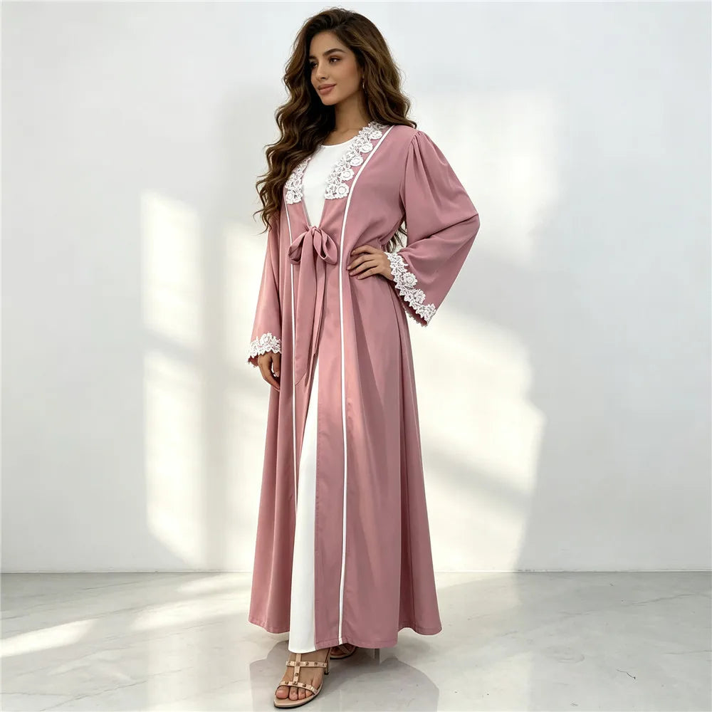 Lace-Trim Tie-Front Open Abaya — product image 4 | HIA