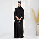 HIA Bow-Cuff Satin Abaya — Deep Green full-length