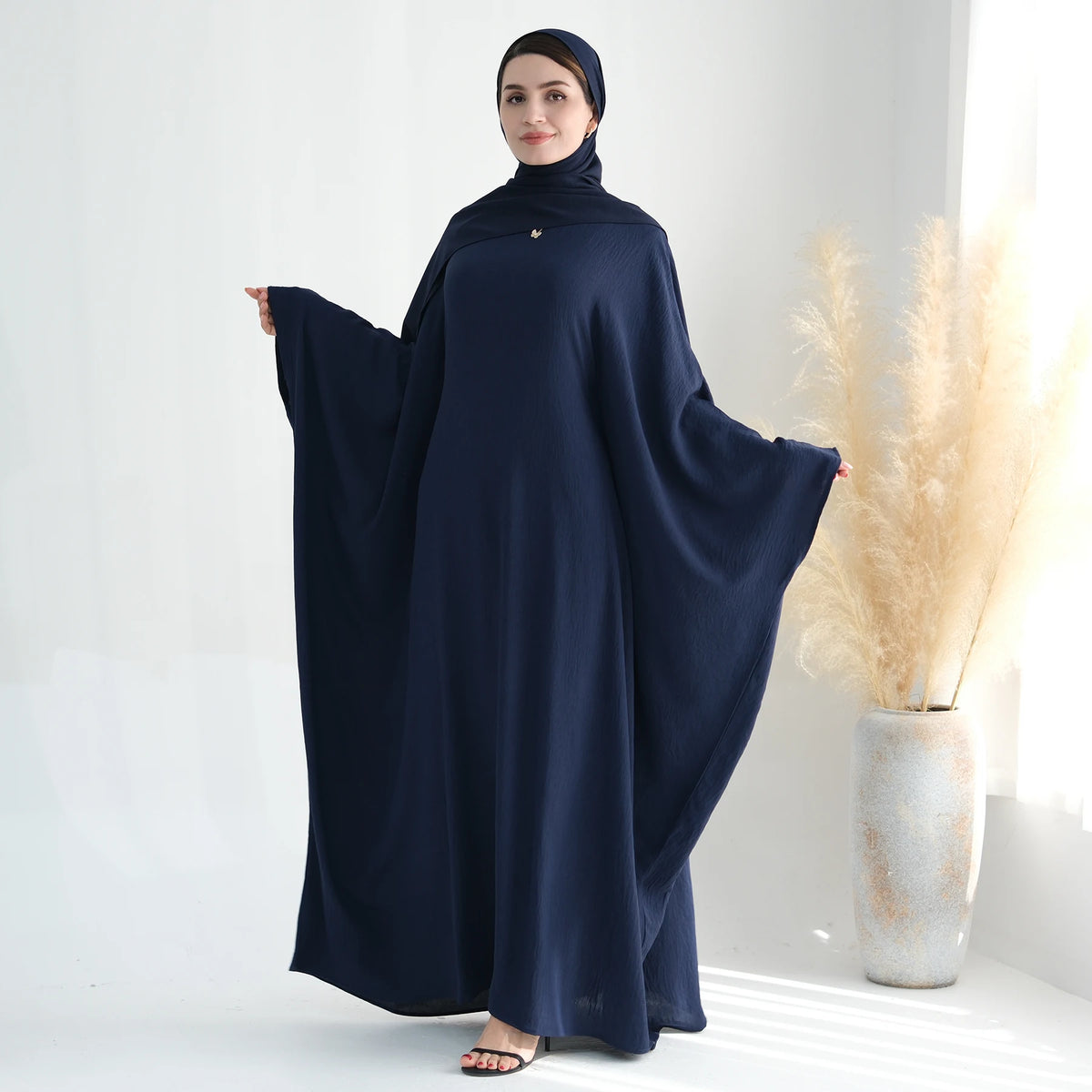 Navy batwing abaya front view