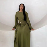 Draped-Waist A-Line Maxi Dress — Military green | HIA