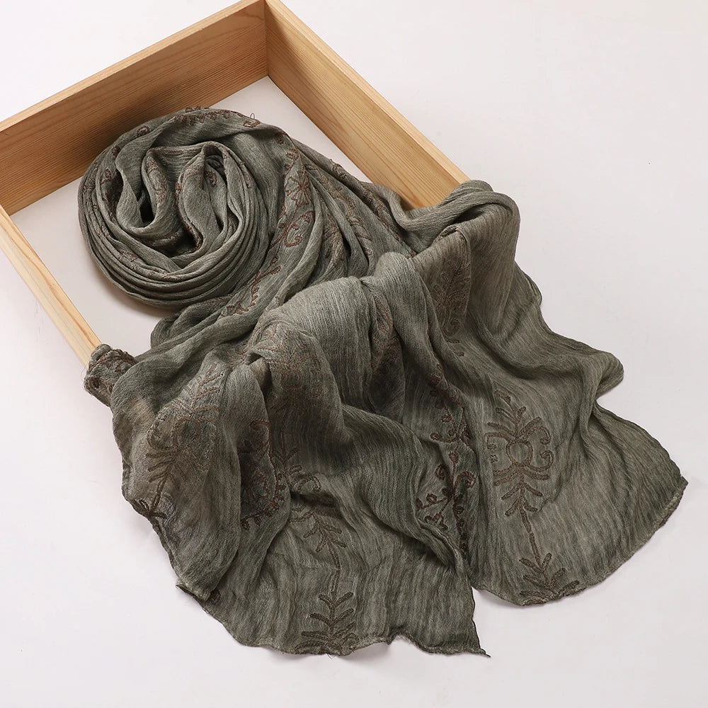 HIA Ornamental Crinkle Hijab — scarf styling and fabric detail, view 9