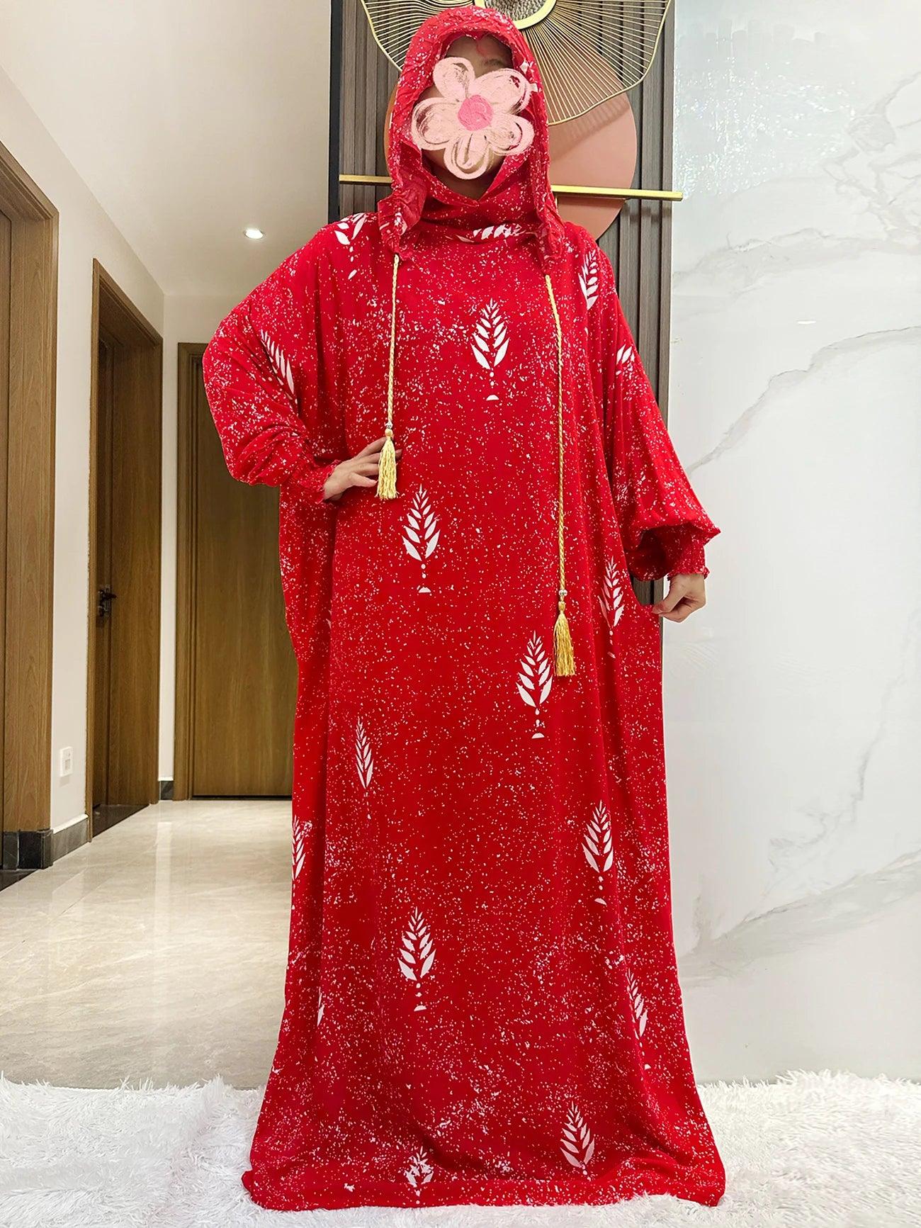 Two-Hat Floral Cotton Abaya – Ramadan Kaftan Dress