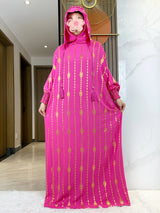 HIA Gold-Accent Hooded Prayer Dress in Fuchsia, full front view