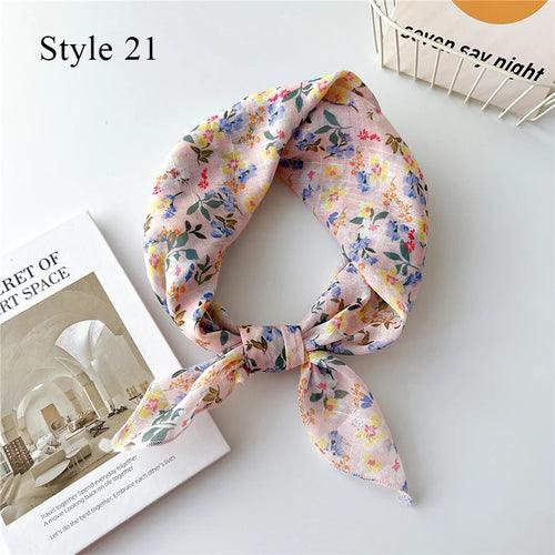 Floral Cotton Linen Square Scarf – 55×55 cm