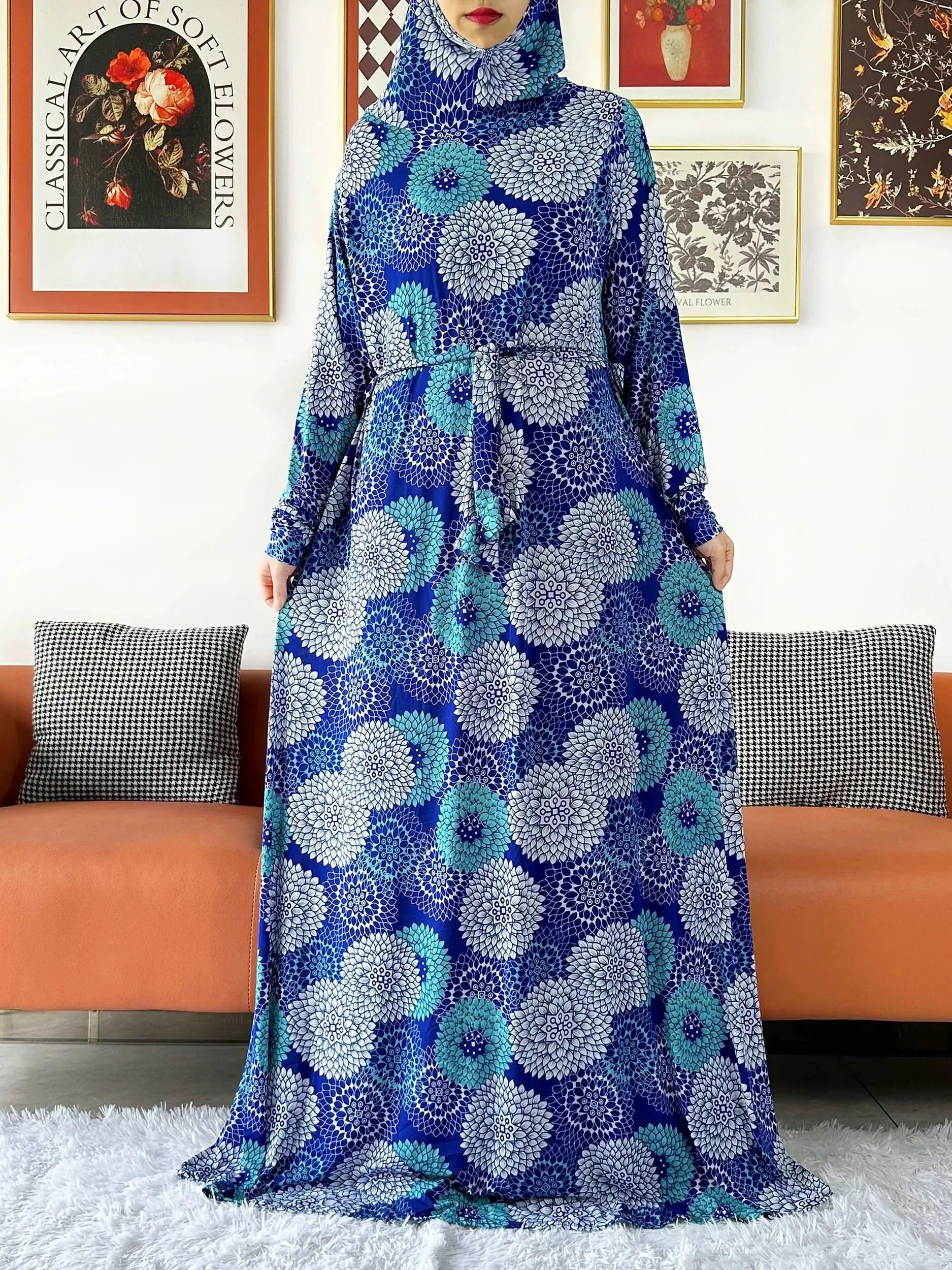 Floral Attached-Hijab Kaftan – Ramadan Prayer Dress