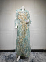 HIA Sequined Botanical Embroidered Abaya — Purple product view