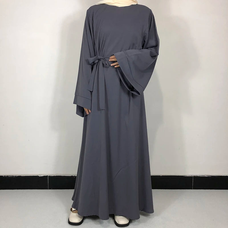 Grey Classic Nida Belted Abaya
