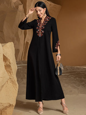 Embellished Neckline Occasion Dress — Black full-length front