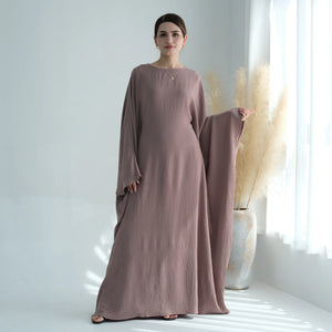 Mauve taupe flowing abaya front view