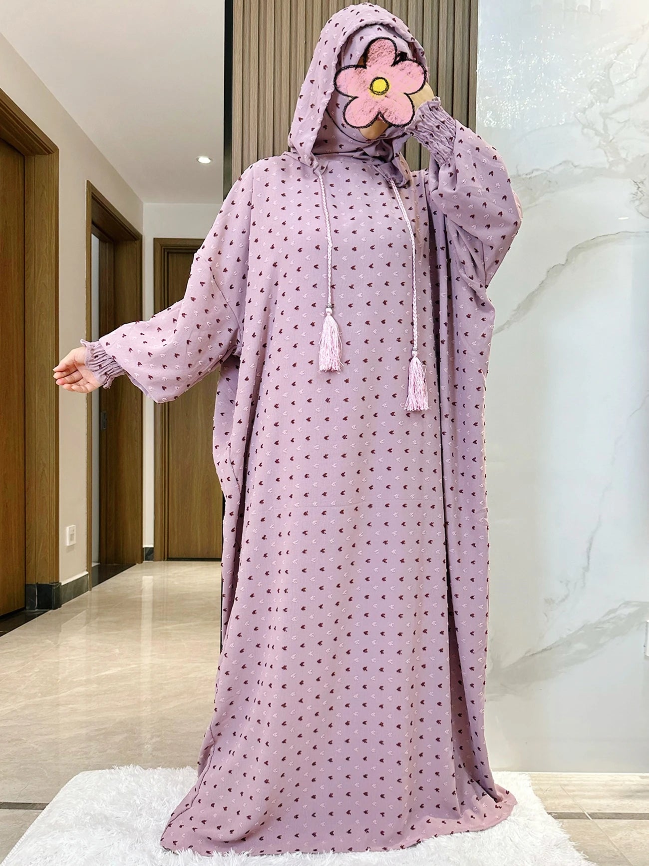 Two-Hat Cotton Abaya – Solid Ramadan Prayer Kaftan