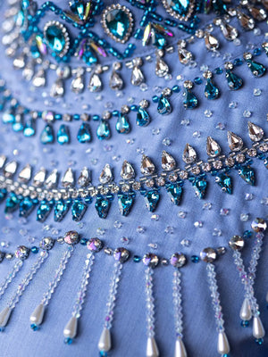 HIA Beaded-Yoke Occasion Maxi Dress — Side angle