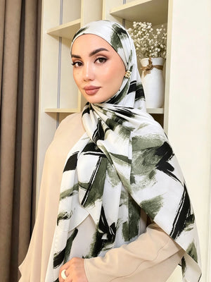 HIA Statement Print Chiffon Hijab — scarf styling and fabric detail, view 6