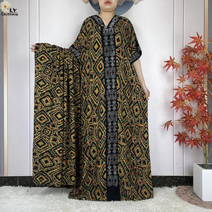 Geometric Maxi Dress & Oversized Scarf Set — Olive Geometric | HIA