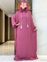 Magenta Textured Dot Hooded Prayer Dress