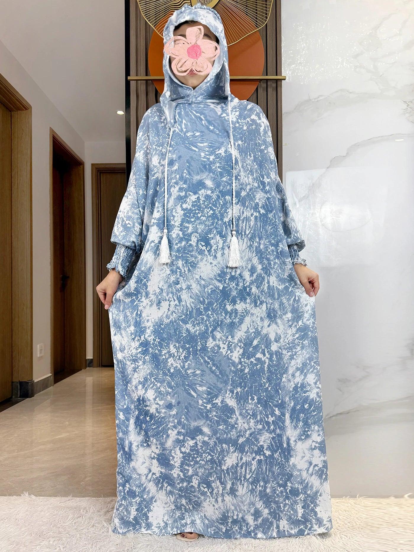 Tie-Dye Hooded Cotton Abaya – Batwing Sleeve Jalaba