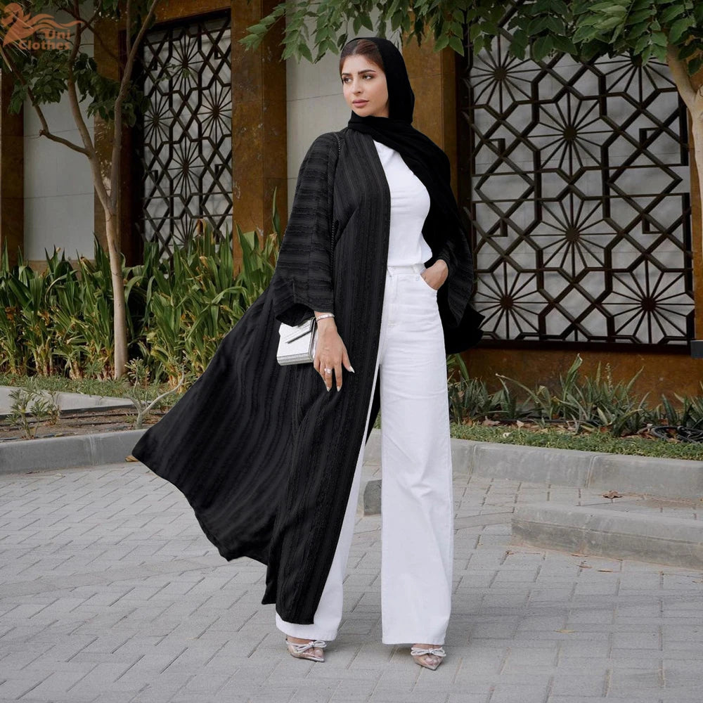 Textured Stripe Open Abaya | HIA
