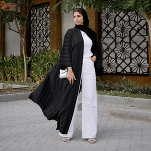 Textured Stripe Open Abaya | HIA