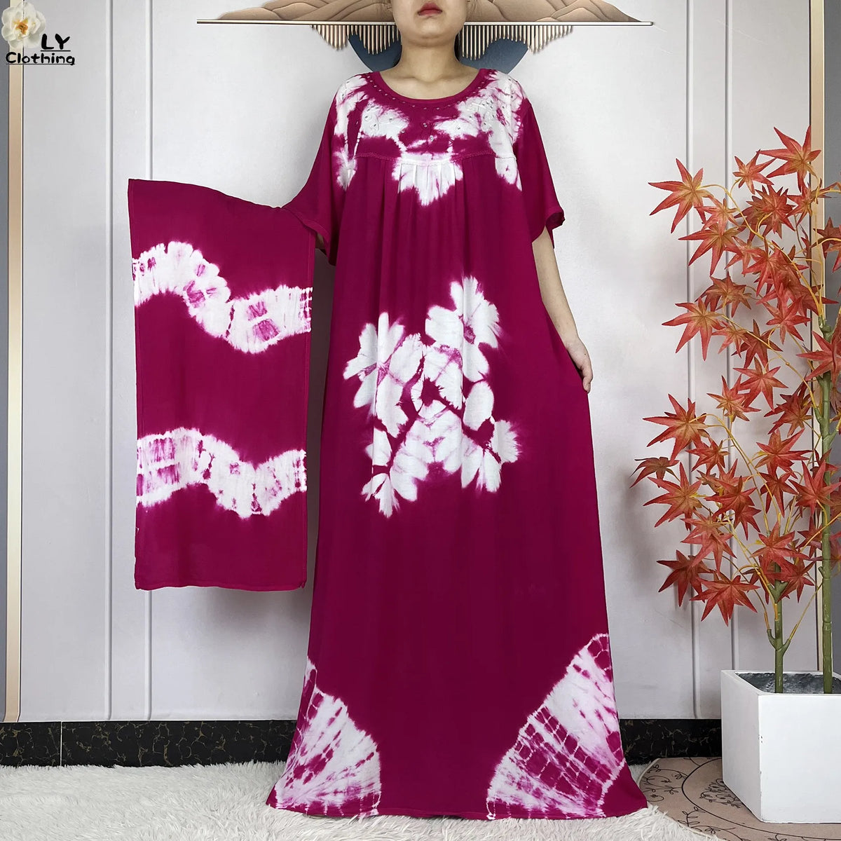 Berry & White botanical-print dress with coordinating scarf