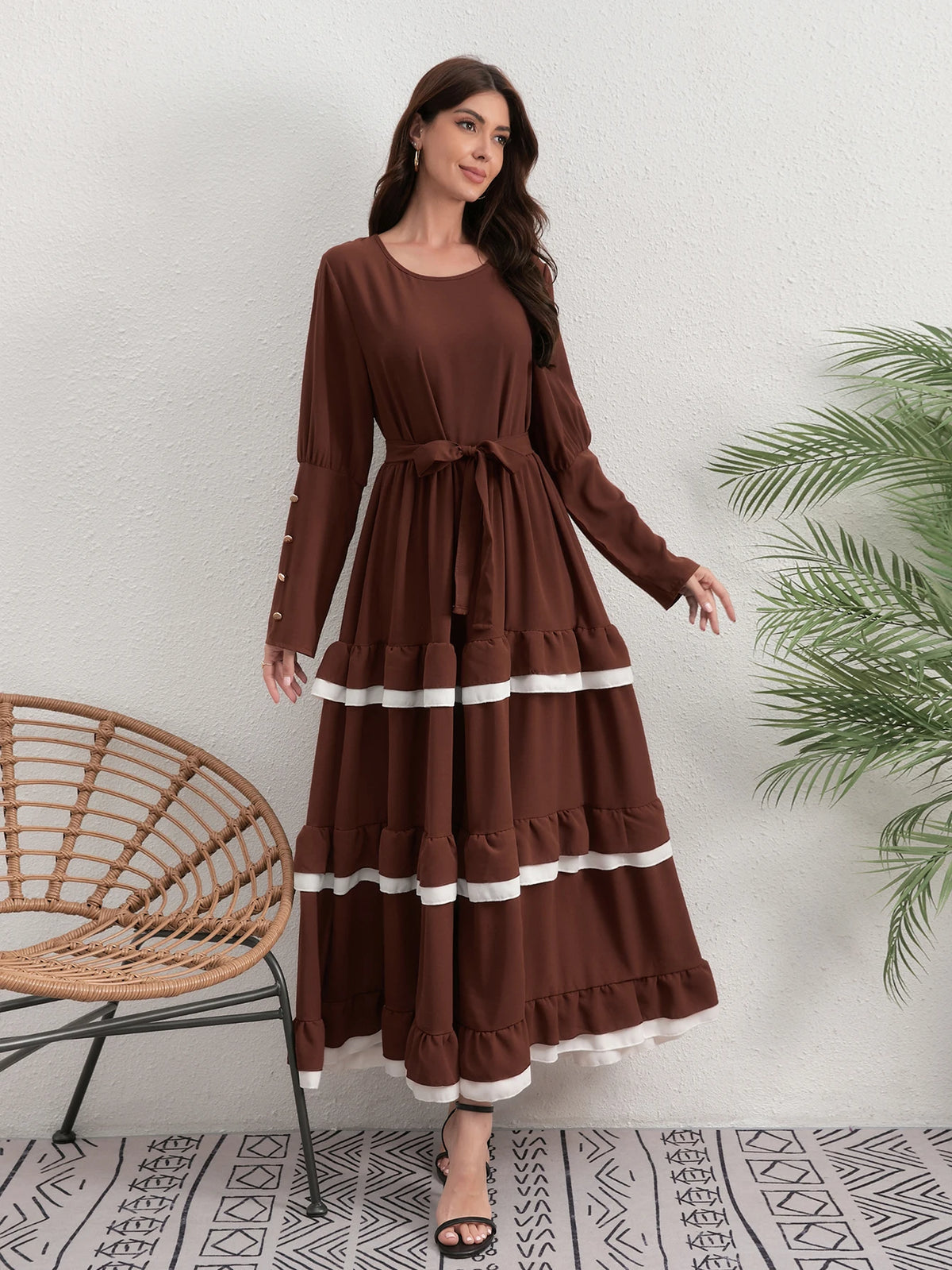 Contrast-Trim Tiered Long Dress — product image 4 | HIA