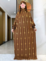 HIA Gold-Accent Hooded Prayer Dress in Brown, full front view