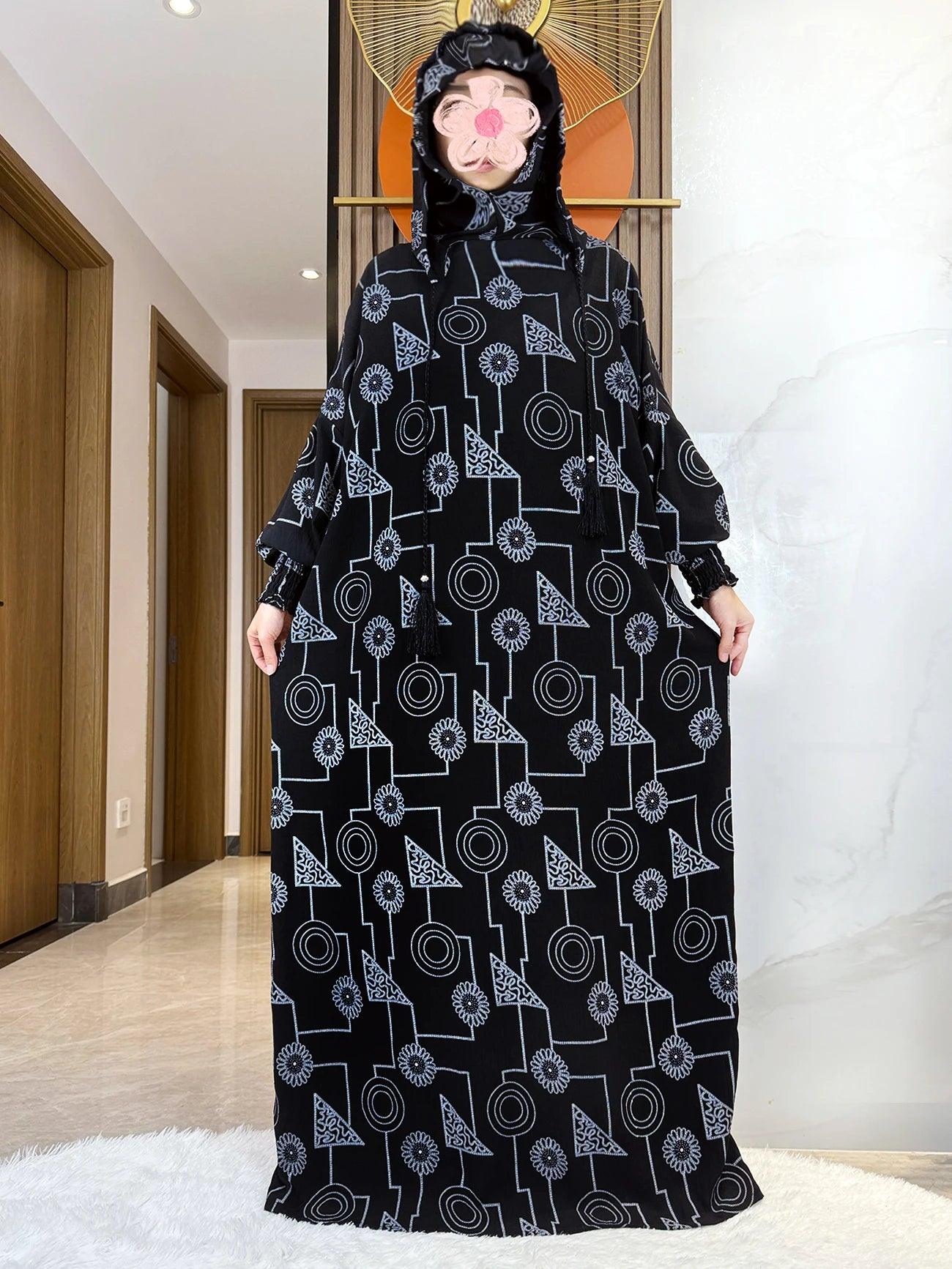 Double-Hooded Tassel Abaya – Loose Cotton Kaftan