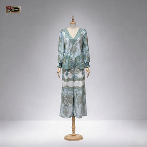 Seafoam Paisley Blouse & Wide-Leg Pants Set — actual garment on mannequin