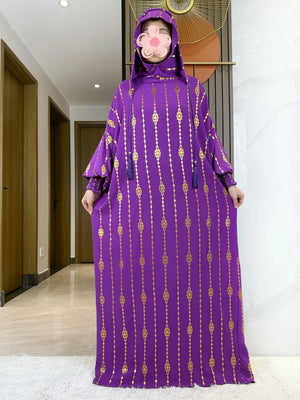 HIA Gold-Accent Hooded Prayer Dress in Purple, full front view