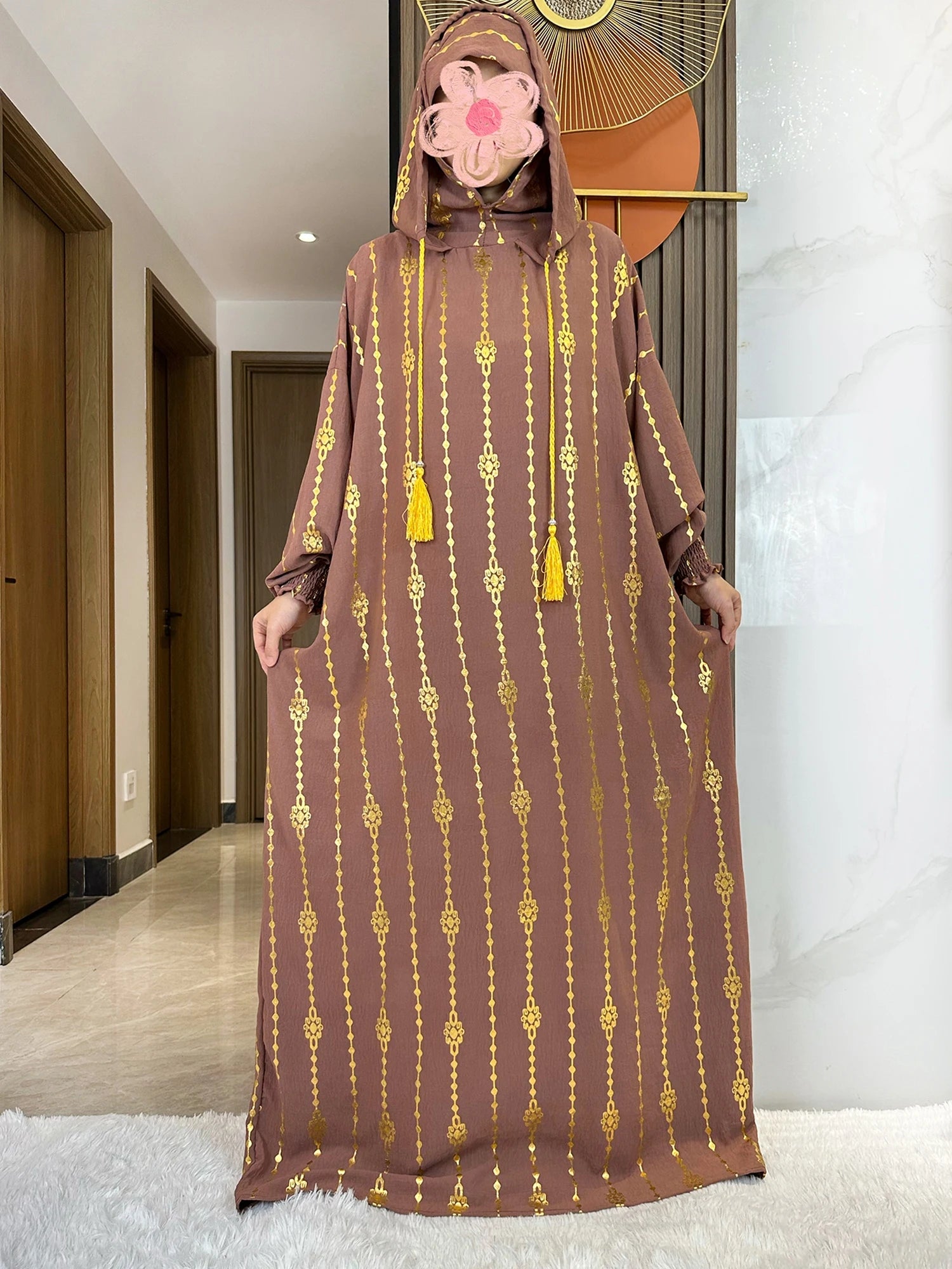 Gold Dust Two-Hat Cotton Abaya – Loose-Fit Prayer Kaftan