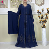 Navy Leaf abaya with teardrop hem motifs