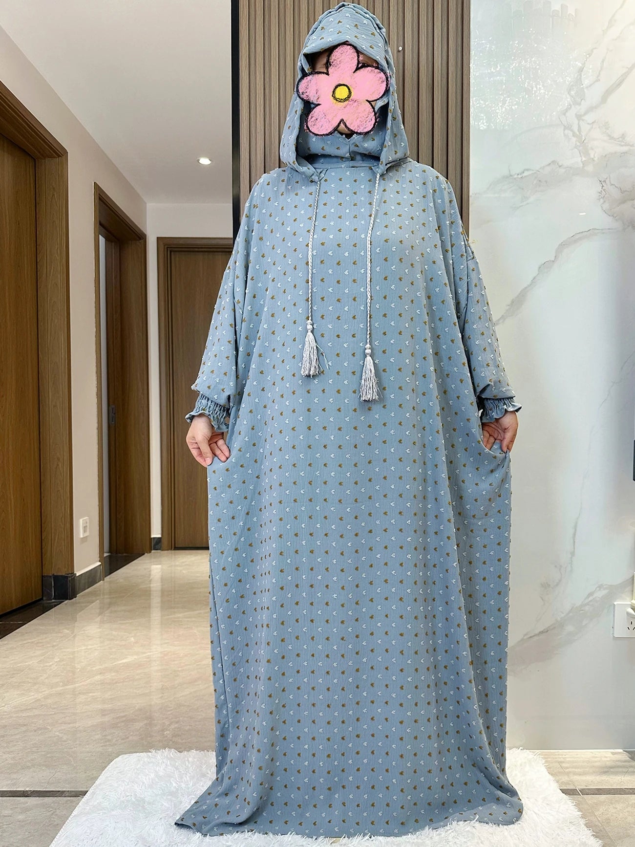 Two-Hat Cotton Abaya – Solid Ramadan Prayer Kaftan