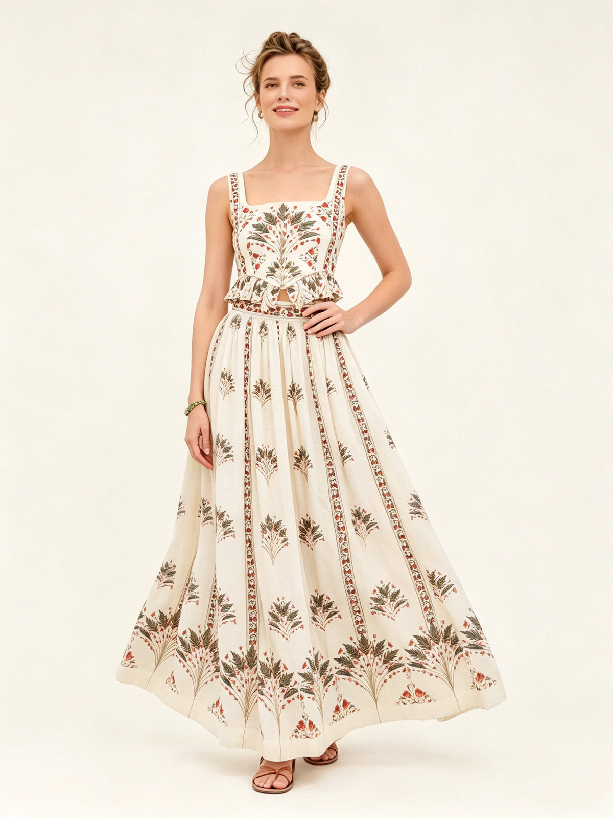 HIA Botanical Cami & Maxi Skirt Set — flowing skirt front view