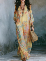 HIA pastel paisley V-neck kaftan — Sky Blue full front view
