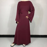 Maroon Classic Nida Belted Abaya