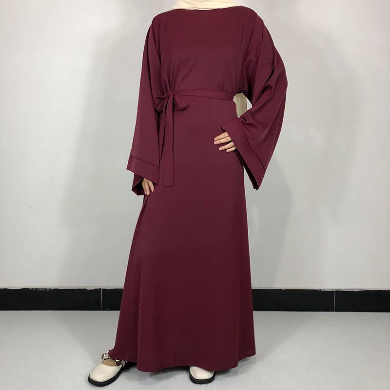 Maroon Classic Nida Belted Abaya