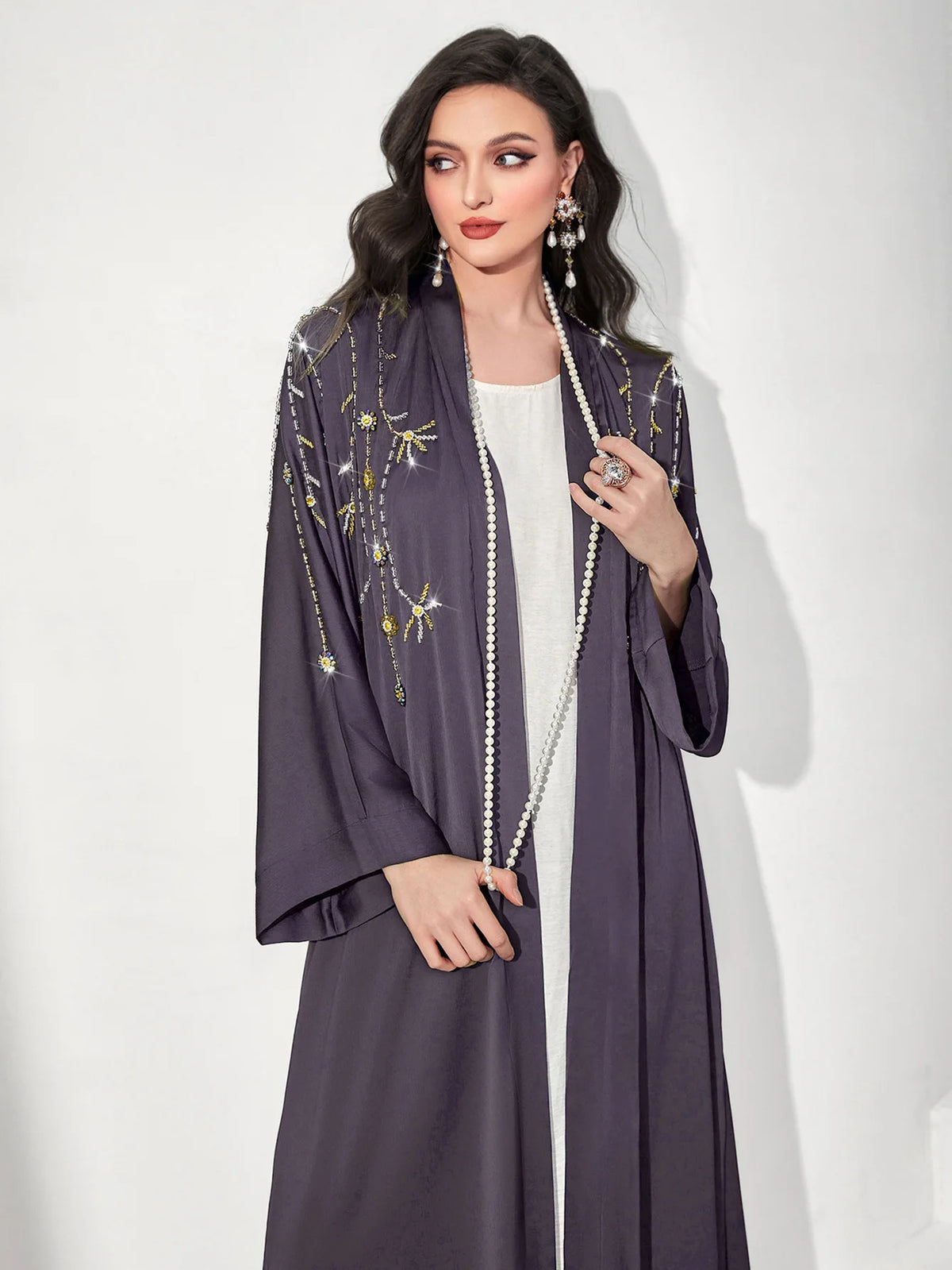 HIA Celestial Beaded Open Abaya — Alternate full-length view