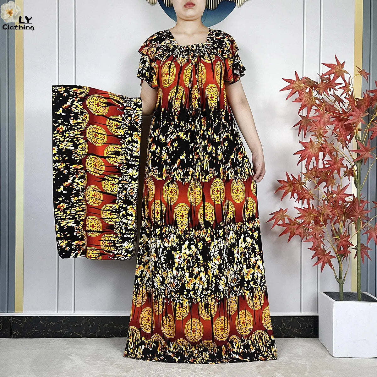 Ornamental Print Dress & Scarf Set in Print 04 — HIA